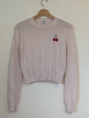 Aritzia Sunday Best Light Pink Coquette Crewneck Sweater with Cherry Detail